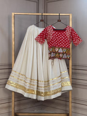 Women’s Kora Cotton Lehenga Choli Set with Gamthi Embroidery & Gota Patti Lace