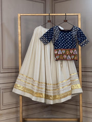 Women’s Kora Cotton Lehenga Choli Set with Gamthi Embroidery & Gota Patti Lace