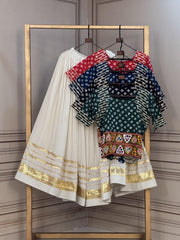 Women’s Kora Cotton Lehenga Choli Set with Gamthi Embroidery & Gota Patti Lace