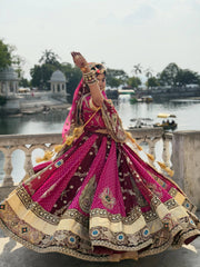 Women’s Printed Pink Gujarati Navratri Lehenga Choli