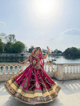 Women’s Printed Pink Gujarati Navratri Lehenga Choli