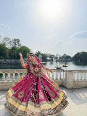Women’s Printed Pink Gujarati Navratri Lehenga Choli