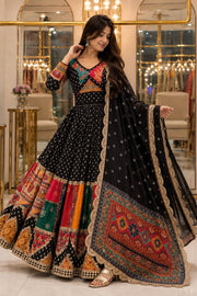 Women’s Gujarati Navratri Lehenga Choli With Digital Print & Real Mirror Work.