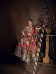 Women’s Printed Gujarati Navratri Lehenga Choli with Real Mirror Work