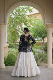 Women’s Kora Cotton Lehenga with Bandhani Kutchi Work Top