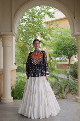 Women’s Kora Cotton Lehenga with Bandhani Kutchi Work Top