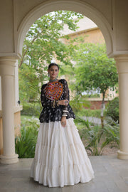 Women’s Kora Cotton Lehenga with Bandhani Kutchi Work Top
