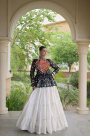 Women’s Kora Cotton Lehenga with Bandhani Kutchi Work Top