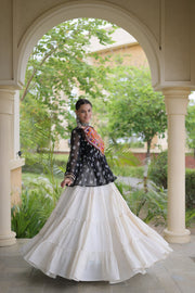 Women’s Kora Cotton Lehenga with Bandhani Kutchi Work Top