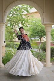 Women’s Kora Cotton Lehenga with Bandhani Kutchi Work Top