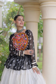 Women’s Kora Cotton Lehenga with Bandhani Kutchi Work Top