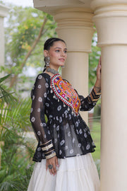 Women’s Kora Cotton Lehenga with Bandhani Kutchi Work Top
