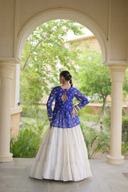 Women’s Kora Cotton Lehenga with Bandhani Kutchi Work Top