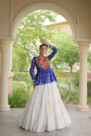 Women’s Kora Cotton Lehenga with Bandhani Kutchi Work Top