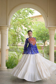 Women’s Kora Cotton Lehenga with Bandhani Kutchi Work Top