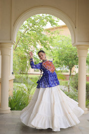 Women’s Kora Cotton Lehenga with Bandhani Kutchi Work Top