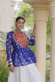 Women’s Kora Cotton Lehenga with Bandhani Kutchi Work Top