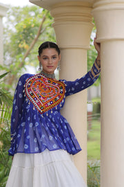 Women’s Kora Cotton Lehenga with Bandhani Kutchi Work Top