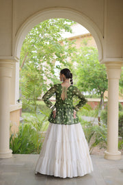 Women’s Kora Cotton Lehenga with Bandhani Kutchi Work Top