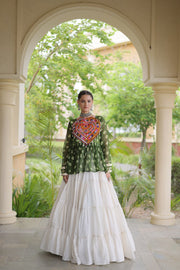 Women’s Kora Cotton Lehenga with Bandhani Kutchi Work Top