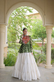 Women’s Kora Cotton Lehenga with Bandhani Kutchi Work Top