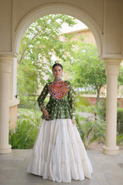 Women’s Kora Cotton Lehenga with Bandhani Kutchi Work Top