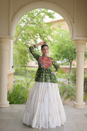 Women’s Kora Cotton Lehenga with Bandhani Kutchi Work Top