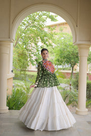 Women’s Kora Cotton Lehenga with Bandhani Kutchi Work Top
