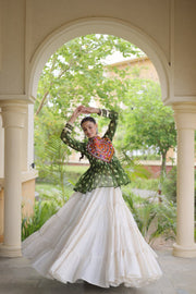 Women’s Kora Cotton Lehenga with Bandhani Kutchi Work Top