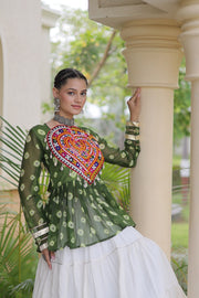 Women’s Kora Cotton Lehenga with Bandhani Kutchi Work Top