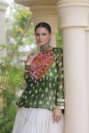 Women’s Kora Cotton Lehenga with Bandhani Kutchi Work Top