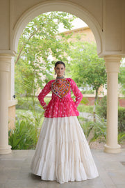 Women’s Kora Cotton Lehenga with Bandhani Kutchi Work Top