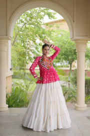Women’s Kora Cotton Lehenga with Bandhani Kutchi Work Top