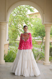 Women’s Kora Cotton Lehenga with Bandhani Kutchi Work Top