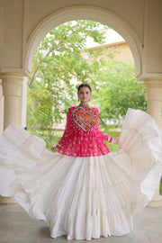 Women’s Kora Cotton Lehenga with Bandhani Kutchi Work Top