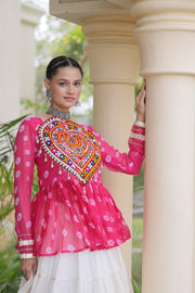 Women’s Kora Cotton Lehenga with Bandhani Kutchi Work Top