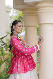 Women’s Kora Cotton Lehenga with Bandhani Kutchi Work Top