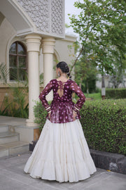 Women’s Kora Cotton Lehenga with Bandhani Kutchi Work Top
