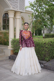 Women’s Kora Cotton Lehenga with Bandhani Kutchi Work Top