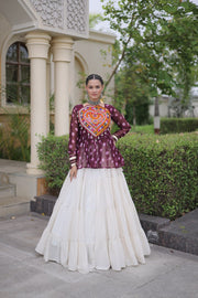 Women’s Kora Cotton Lehenga with Bandhani Kutchi Work Top