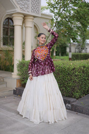 Women’s Kora Cotton Lehenga with Bandhani Kutchi Work Top