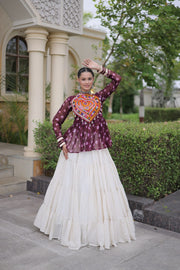 Women’s Kora Cotton Lehenga with Bandhani Kutchi Work Top