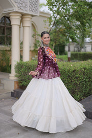 Women’s Kora Cotton Lehenga with Bandhani Kutchi Work Top