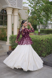 Women’s Kora Cotton Lehenga with Bandhani Kutchi Work Top