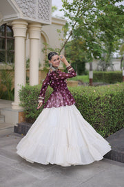 Women’s Kora Cotton Lehenga with Bandhani Kutchi Work Top