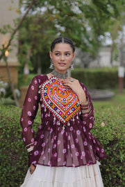 Women’s Kora Cotton Lehenga with Bandhani Kutchi Work Top