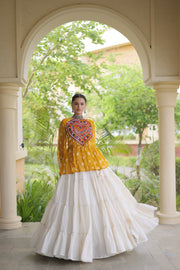 Women’s Kora Cotton Lehenga with Bandhani Kutchi Work Top
