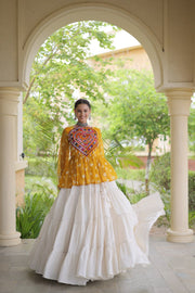 Women’s Kora Cotton Lehenga with Bandhani Kutchi Work Top
