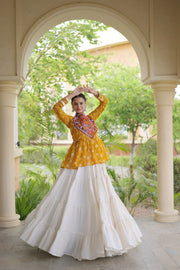 Women’s Kora Cotton Lehenga with Bandhani Kutchi Work Top