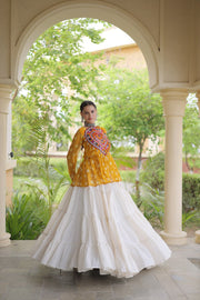 Women’s Kora Cotton Lehenga with Bandhani Kutchi Work Top